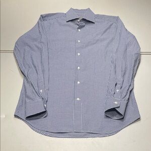Canali size 39-15 1/2 Blue and White gingham Check Dress Shirt
